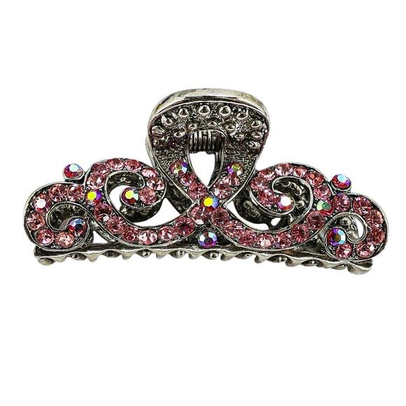 3pc Y2K Pink Rhinestone Hair Clip Set Vintage Style Princess Sparkle - Picture 2 of 8